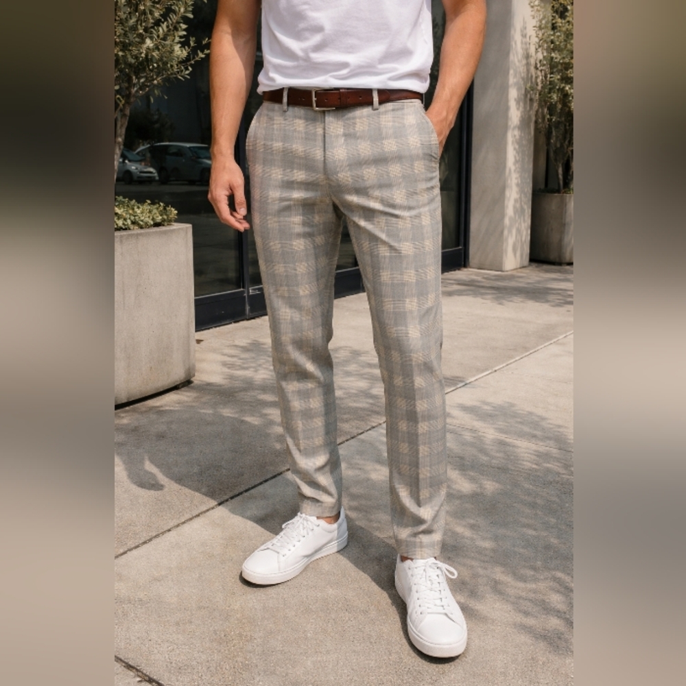 H&M Men's Light Gray Plaid Dress Pants